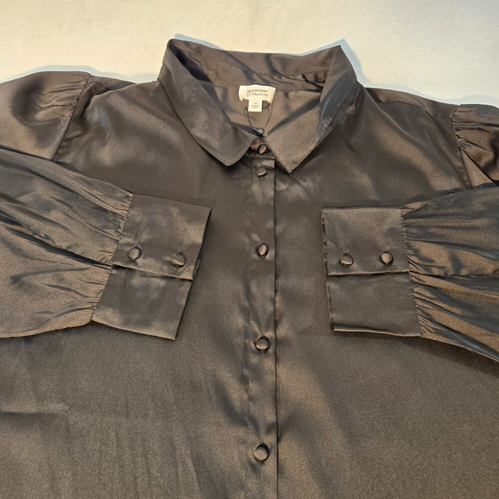 The Drop Minimalist Basic Black Stretch Satin Shi… - image 7